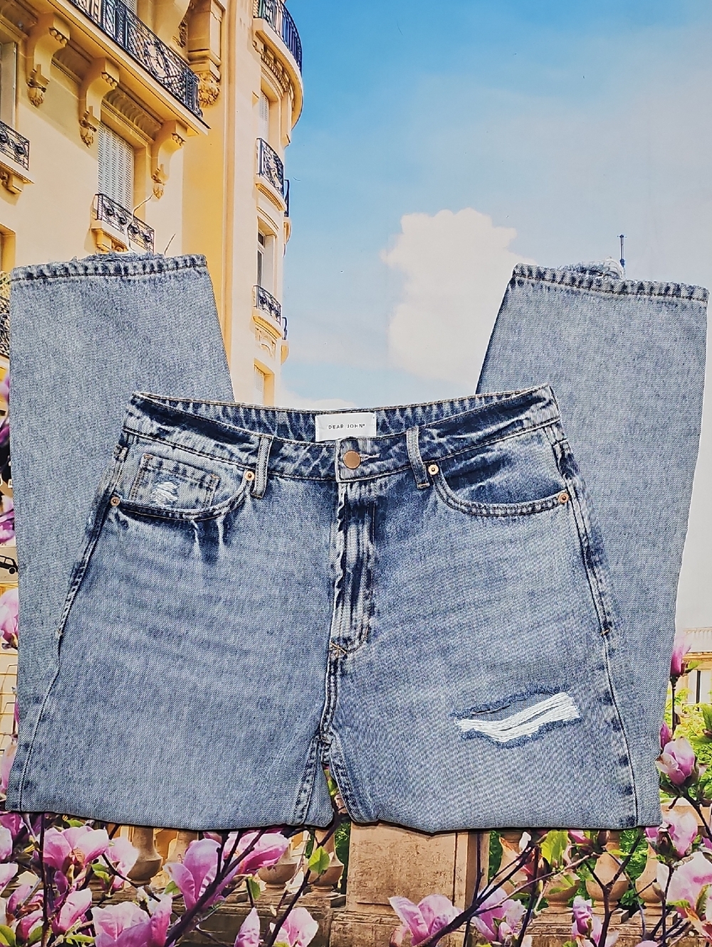 Dear John Distressed High Rise Acid Wash Raw Hem Jeans‎ Size 30